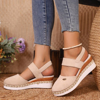 Wedge Lightweight Hemp Rope Braided Closed Toe Elastic Band Women's Shoes