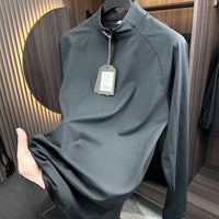 High Elastic Half Zipper Stand-up Collar Long Sleeve T-shirt