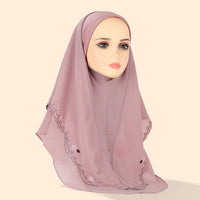 Women's Embroidered Lace Double-layer Chiffon Beading Cap