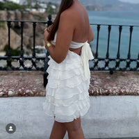 European And American Women's Summer Casual Laminated Decoration Sleeveless Hanging Collar Dress