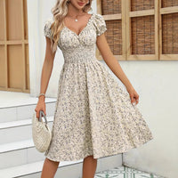 Vintage Floral Puff Sleeve French Dress