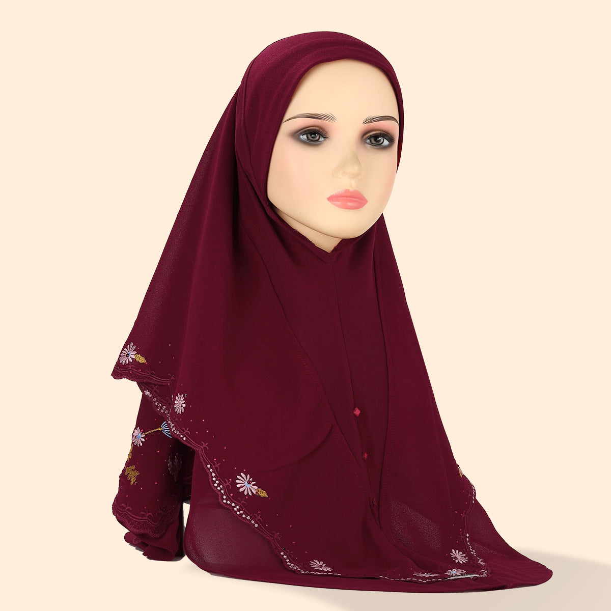 Women's Embroidered Lace Double-layer Chiffon Beading Cap
