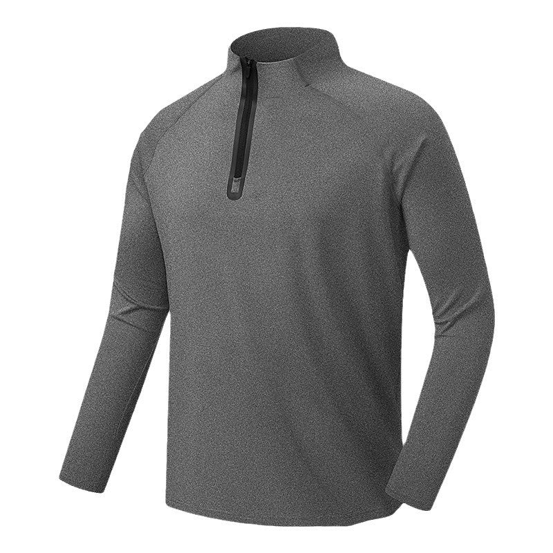 High Elastic Half Zipper Stand-up Collar Long Sleeve T-shirt