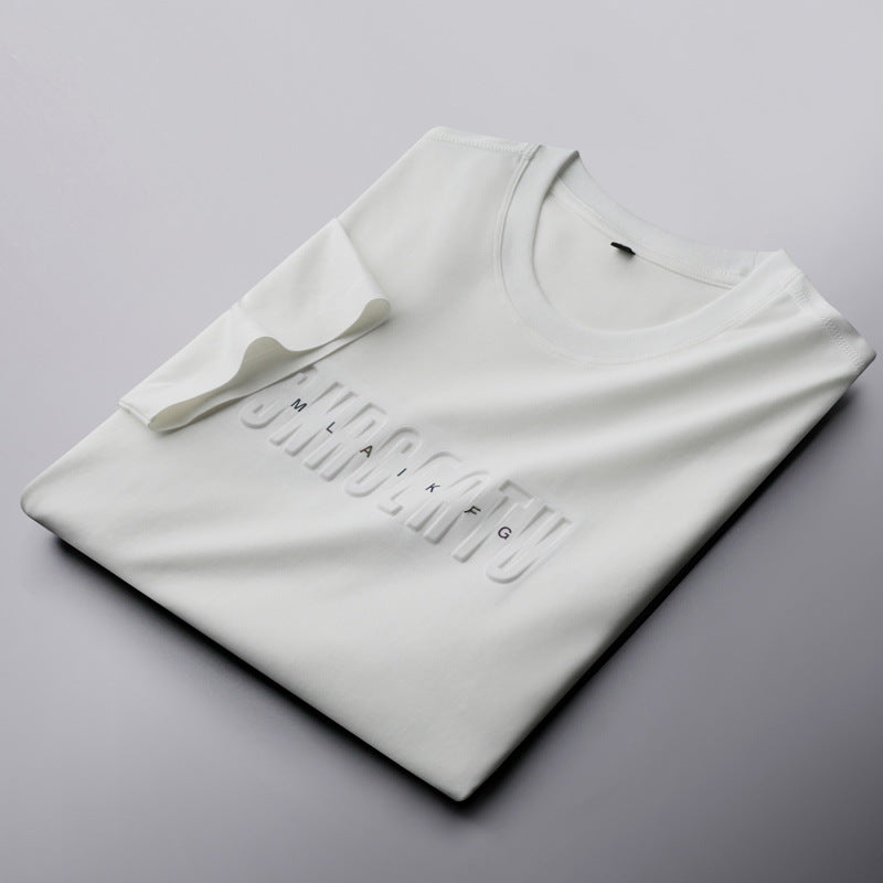 Summer Seamless Mercerized Cotton Solid Color Short-sleeved T-shirt Men's Round Neck
