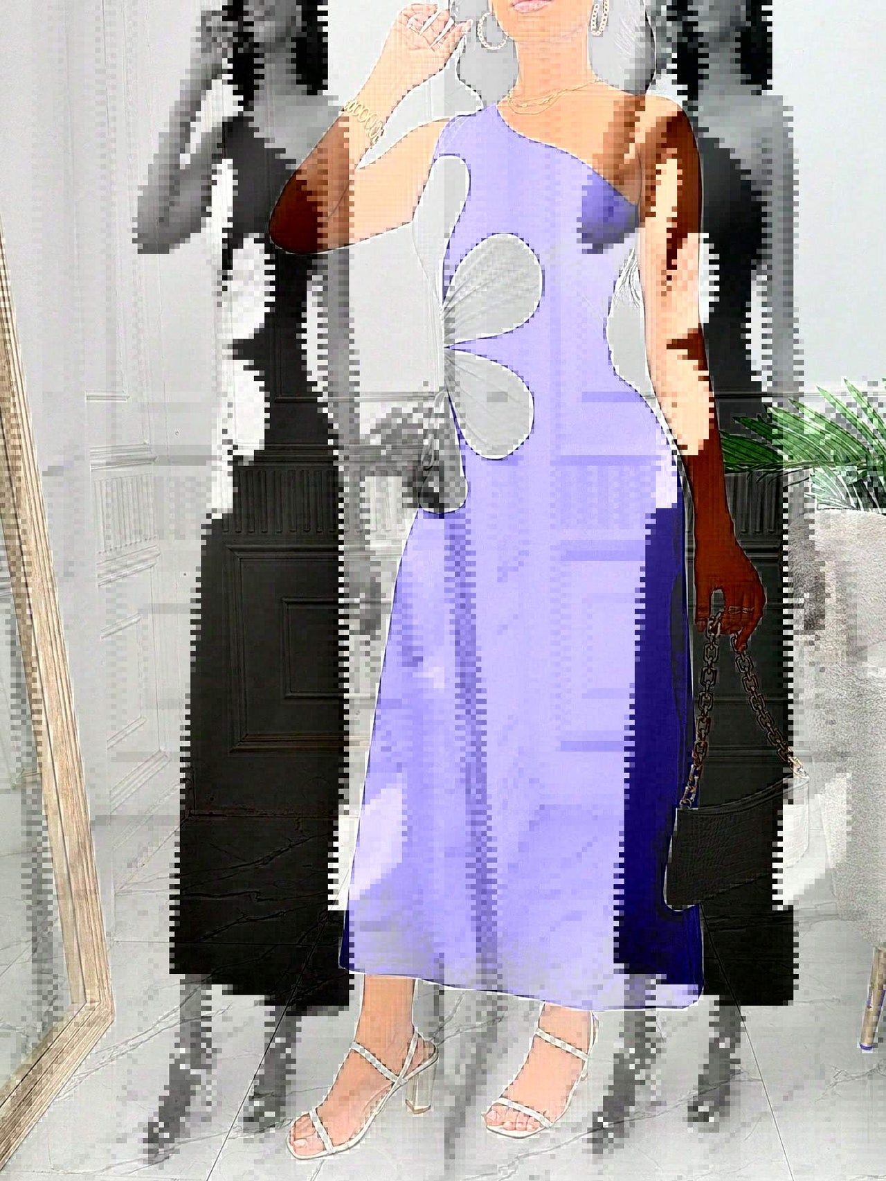 Large Flower Off-the-shoulder Sling Dress