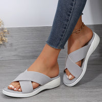 Summer Flat Wedge Peep-toe Slippers Thick Bottom Plus Size Cross Women's Slippers