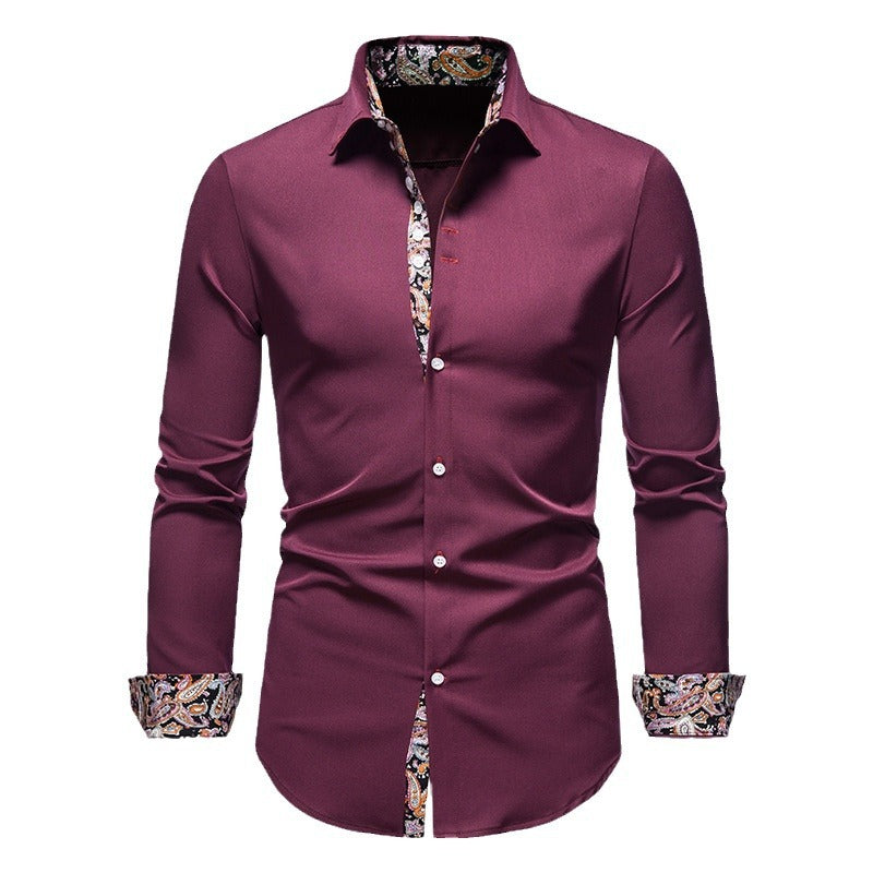 Men's Long-sleeved Shirt Lapel Slim-fit Assorted Colors