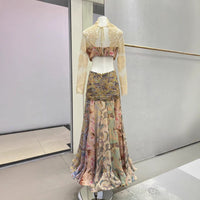 Silk Ribbon Ruffled Skirt Lace Long