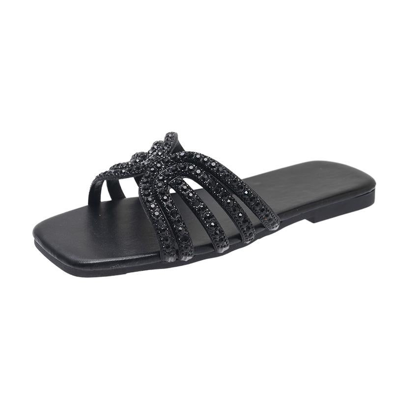 Solid Color Lightweight Rhinestone Ornament Ladies' Sandals