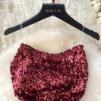 Chic Sequin Asymmetric Backless Slip Dress Sleeveless Korean Fashion Vestidos Women Vintage Summer Hip Wrap Dress