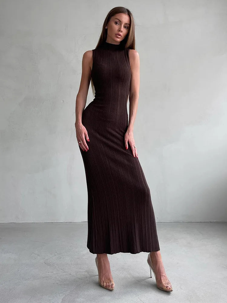Tossy Sleeveless Knitwear Turtleneck Long Dress Female Slim Elegant Fashion Autumn 2023 Ribbed Knit Dress For Women Maxi Dress