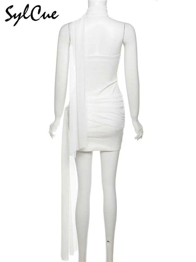 Sylcue Summer Bachelor Party White Simple Elegant Mature Beautiful Confident Feminine Sexy Women's Short Tight Dress