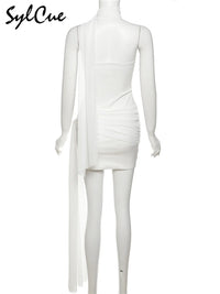 Sylcue Summer Bachelor Party White Simple Elegant Mature Beautiful Confident Feminine Sexy Women's Short Tight Dress