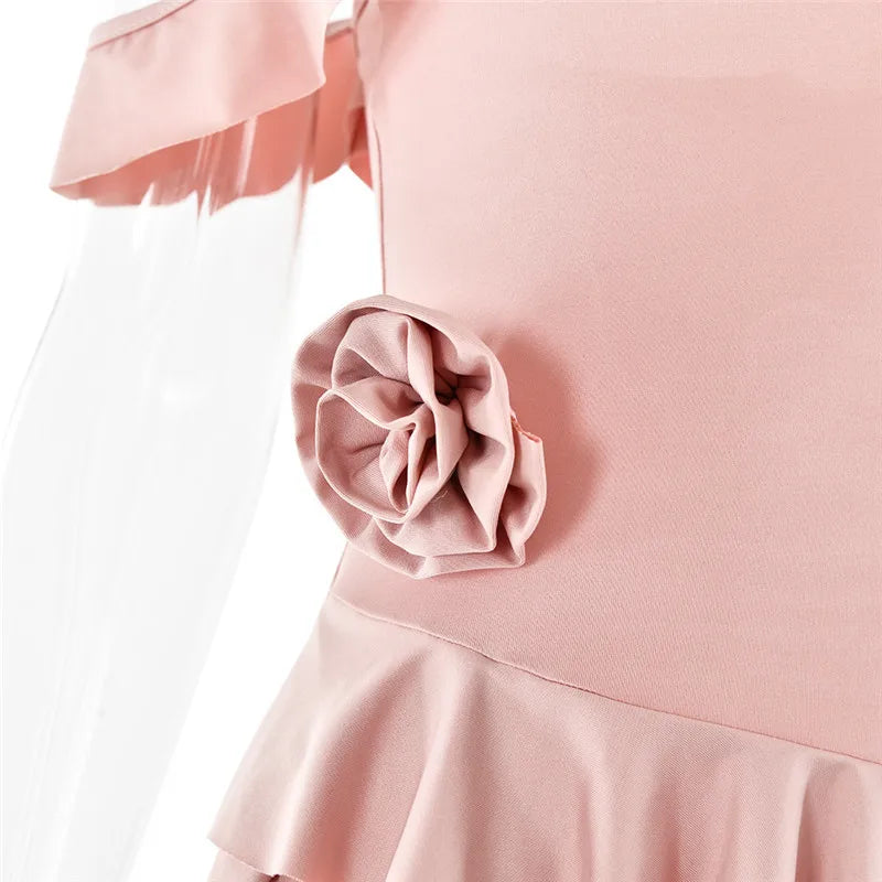 Mozision Elegant Ruffle Sexy Maxi Dress Women Spaghetti Strap Flower Sleeveless Backless High Split Club Party Evening Dress