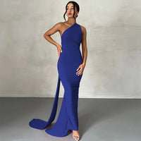 Hugcitar One Shoulder Backless Adjustable Scarf Loop Ruched Sexy Maxi Dress 2024 Women Elegant Y2K Streetwear Festival Outfit