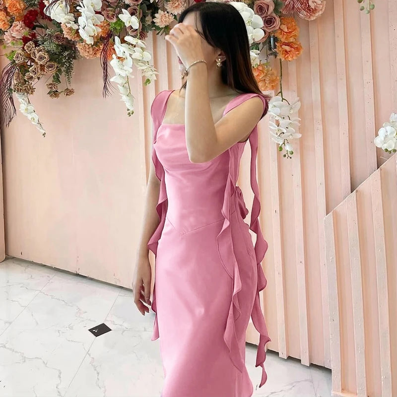 Dulzura Satin Backless Maxi Dress Tassels Sexy Sleeveless 2024 Summer Women Body-Shaping Clubwear Birthday Party Elegant