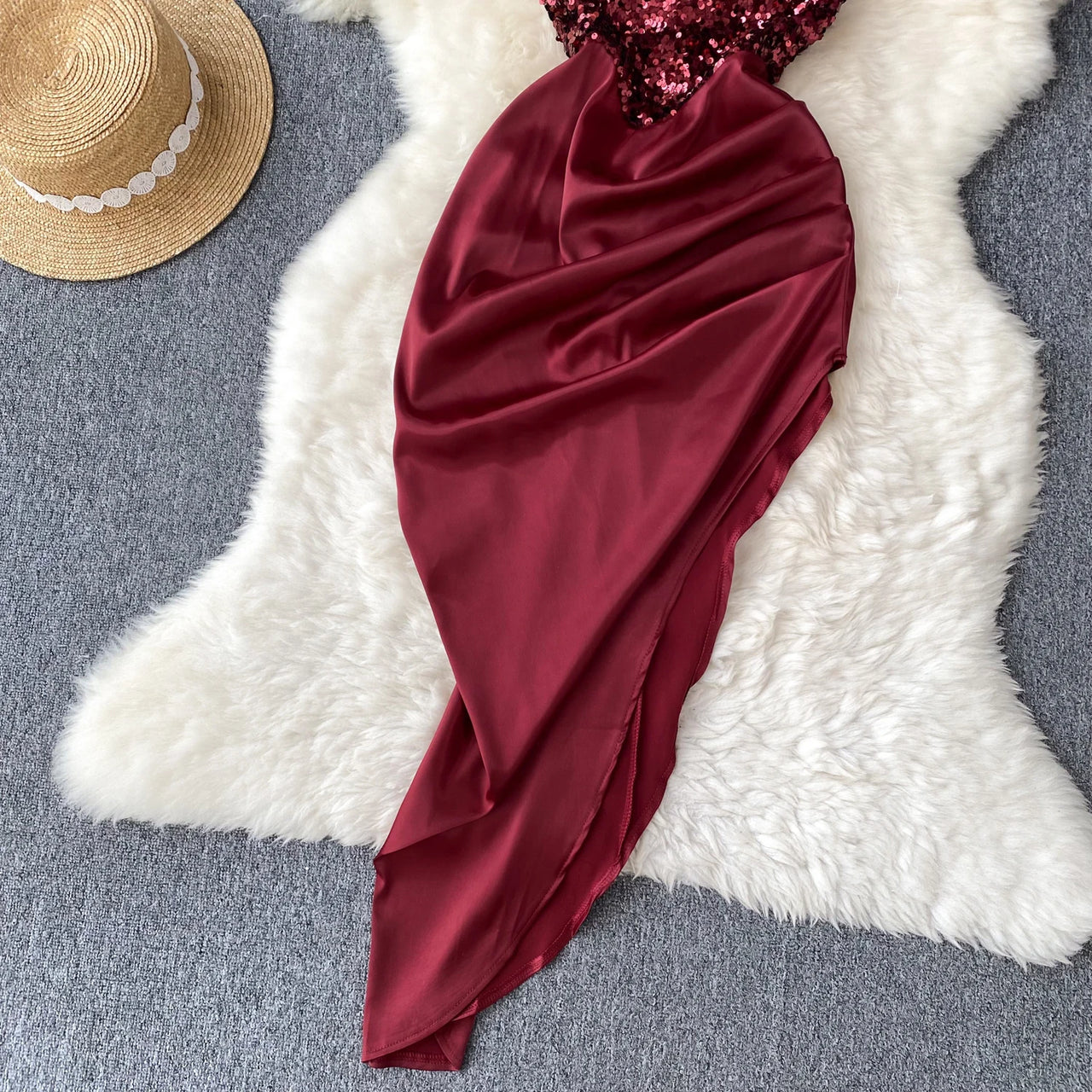 Chic Sequin Asymmetric Backless Slip Dress Sleeveless Korean Fashion Vestidos Women Vintage Summer Hip Wrap Dress