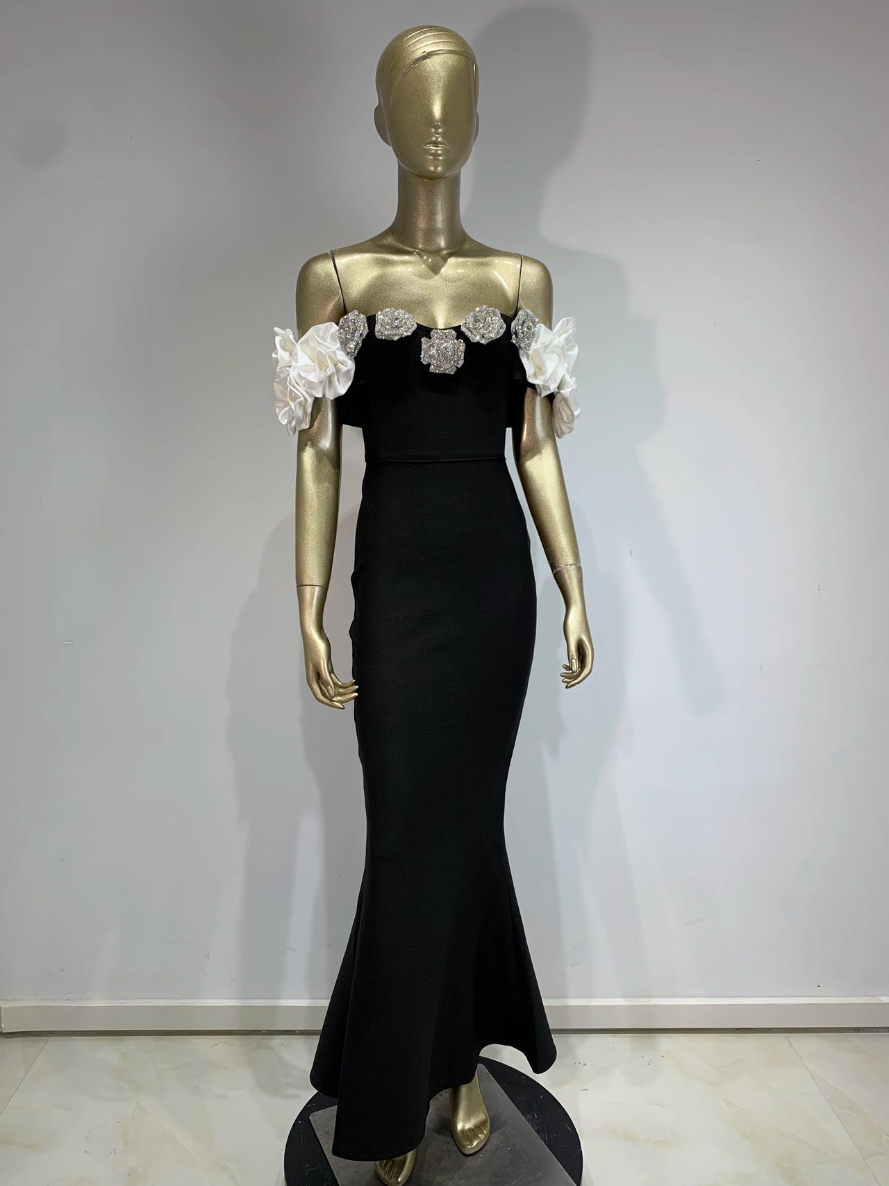 Women Celebrity Summer Sexy Off Shoulder Black Flower Maxi Long Bodycon Bandage Dress 2024 Elegant Evening Club Party Outfit