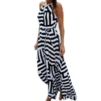 Ladies' Striped Splicing Classic Sexy Boho Maxi Long Evening Party Beach Dress Fashion Commute Sleeveless Halterneck Dress