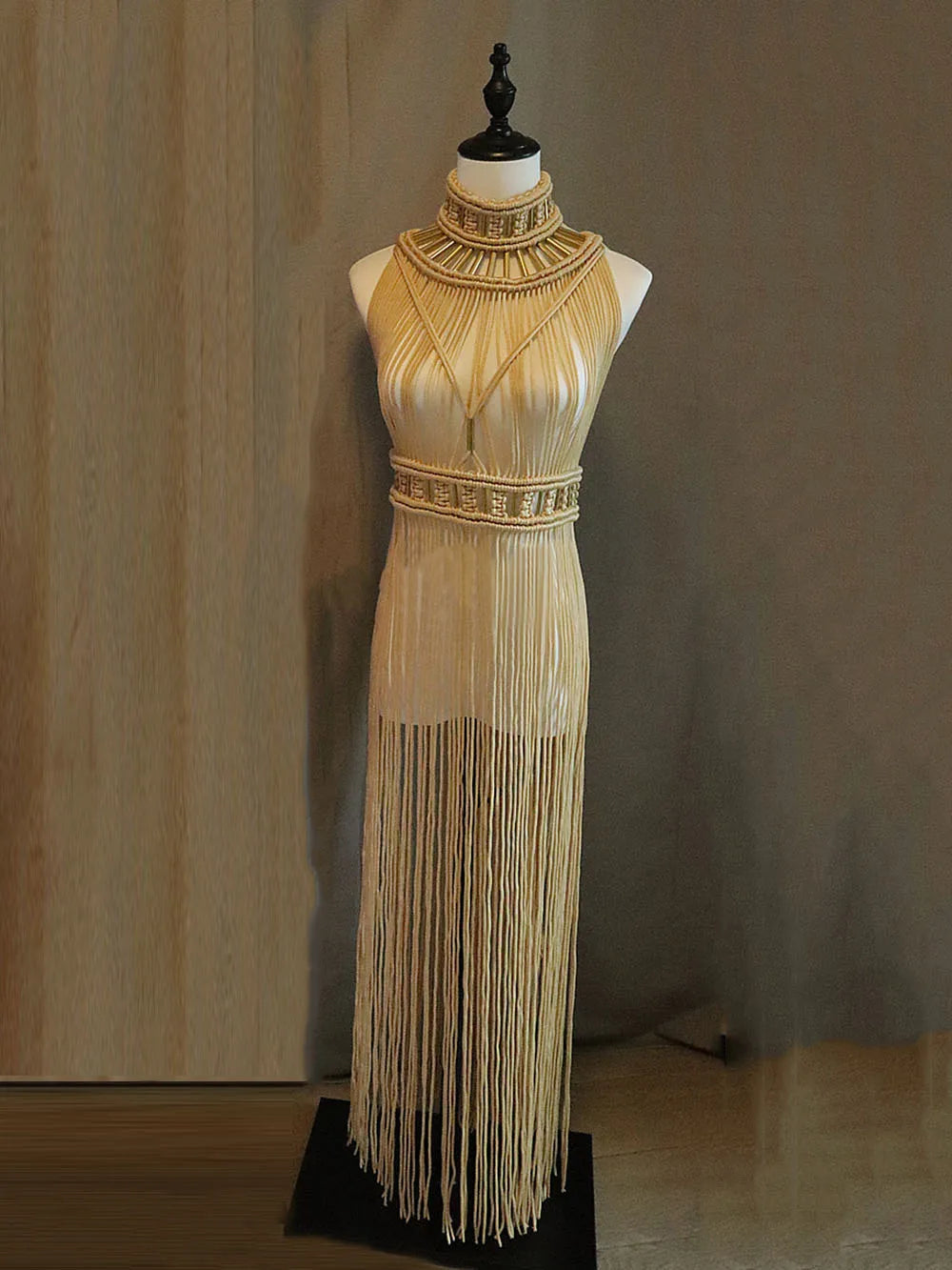 Modphy 2025 White Black Women Turtleneck Long Tassel Sexy Perspective Design Maxi Dress Fashion Club Beach Vacation Party Dress