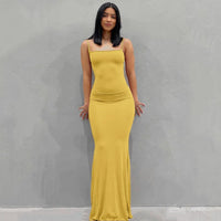 Europe and the United States cross-border foreign trade women 2024 solid color sexy slim high step slip dress