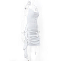 WhereMery Elegant Women Ruffles Backless Mini Dress Y2K Fashion Sleeveless Halter 2024 Summer Dresses Sexy Low-cut Tight Vestido