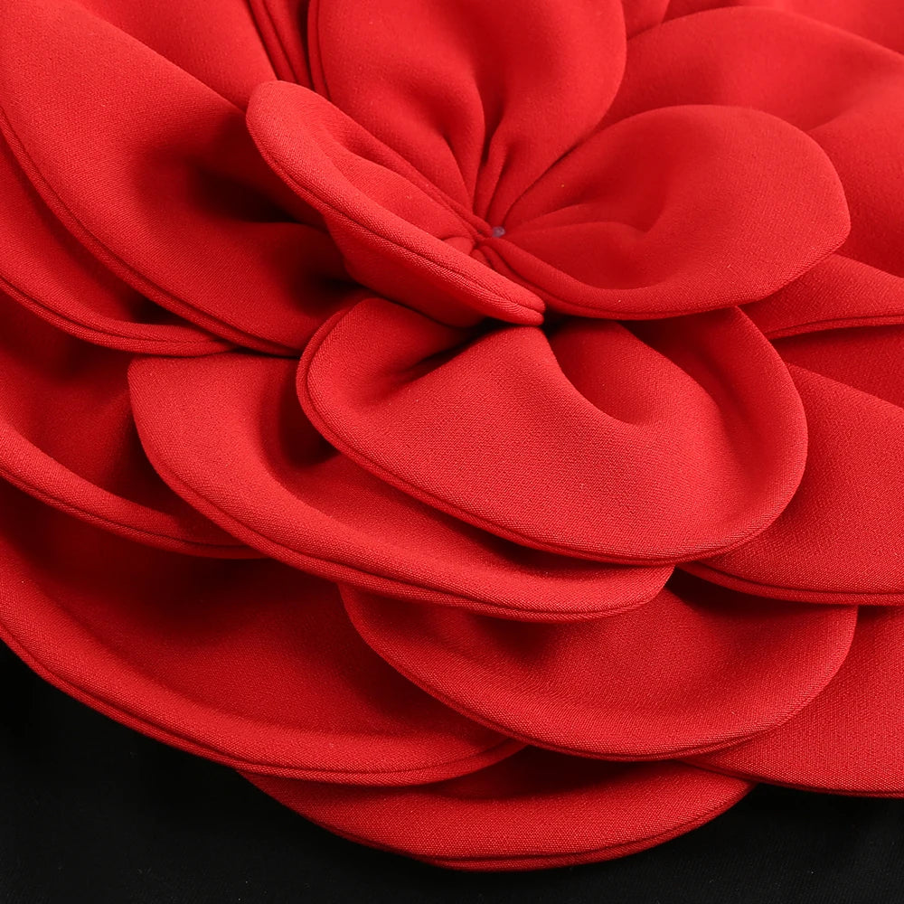 Women's New Sexy Black Decorative FlowerBreast wrapping Dress, Fashion Slim Fit Open Back Bottom Split Party Dress Long