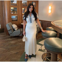 Women's Chic Ruffles Backless Lace Up Knitted Maxi Dress Elegant Round Neck Flare Long Sleeve Vestido 2024 Lady New Fashion Robe