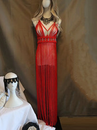 Modphy 2025 White Black Women Turtleneck Long Tassel Sexy Perspective Design Maxi Dress Fashion Club Beach Vacation Party Dress