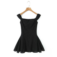 Sexy White Embroidery Flower Roll up Collar Off Shoulder Low Waist Ruched Pleated Swing Mini Dress Women Sexy Summer Robe Party