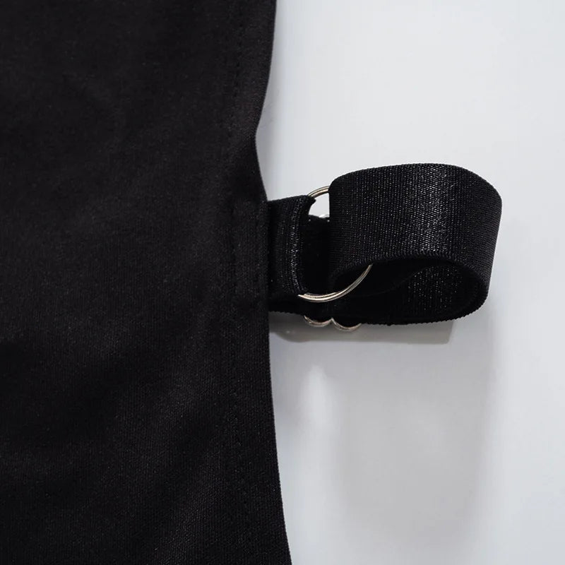 Goth Dark Cosplay High Split Side Sexy Sleeveless Dresses Gothic High Waist Y2k Slim Women Dress Harajuku Summer Night Clubwear