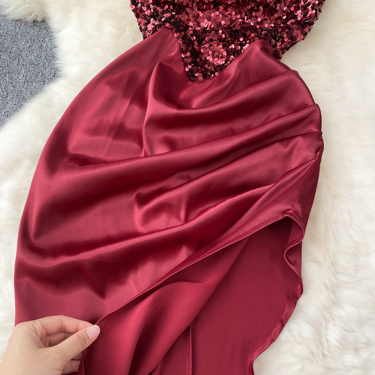 Chic Sequin Asymmetric Backless Slip Dress Sleeveless Korean Fashion Vestidos Women Vintage Summer Hip Wrap Dress