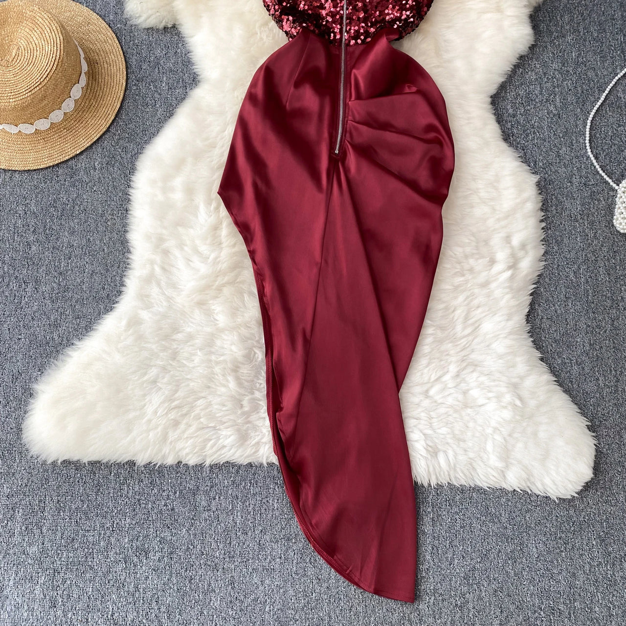 Chic Sequin Asymmetric Backless Slip Dress Sleeveless Korean Fashion Vestidos Women Vintage Summer Hip Wrap Dress