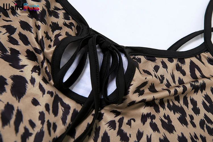 Weird Puss Spaghetti Strap Women Dress Leopard Print Sexy Sensual Backless Sleeveless Bodycon Summer Vacation Beach Partywear