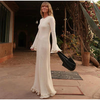 Women's Chic Ruffles Backless Lace Up Knitted Maxi Dress Elegant Round Neck Flare Long Sleeve Vestido 2024 Lady New Fashion Robe