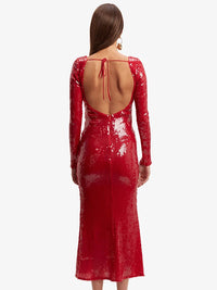 VC Summer New Women's Sexy Deep V-Neck Sequins Long Dress Long Sleeves Cut Out Strings Tied Elegant Luxury Celebrity Party Gowns