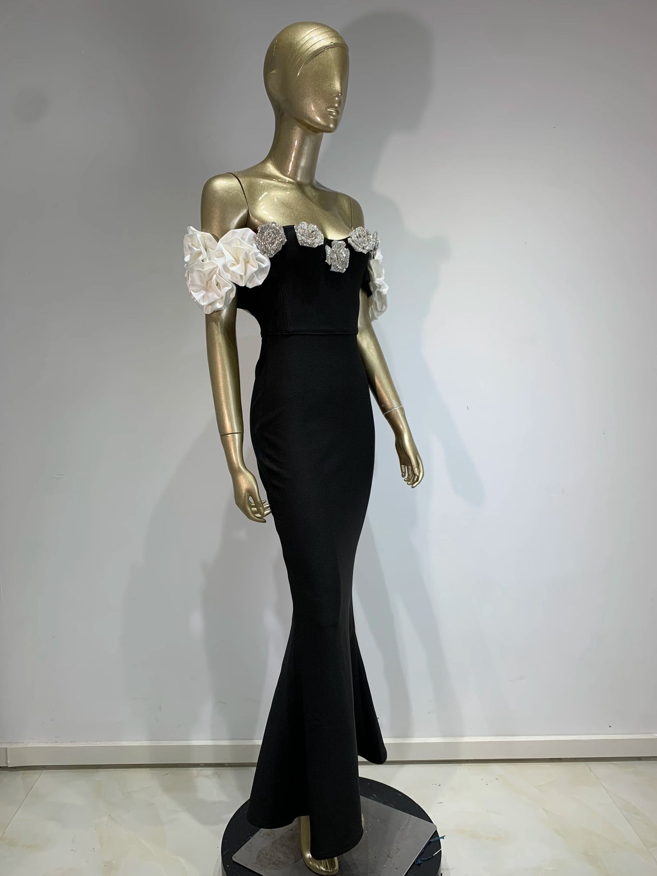 Women Celebrity Summer Sexy Off Shoulder Black Flower Maxi Long Bodycon Bandage Dress 2024 Elegant Evening Club Party Outfit