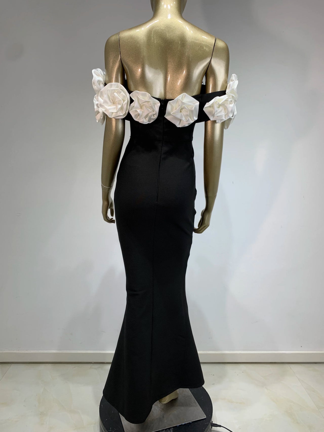 Women Celebrity Summer Sexy Off Shoulder Black Flower Maxi Long Bodycon Bandage Dress 2024 Elegant Evening Club Party Outfit