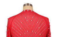 Sexy Pearls Rhinestone Party Dresses Women Elegant Nightclub Feather Birthday Dress Long Sleeve Mesh Sheer Bodycon Dress