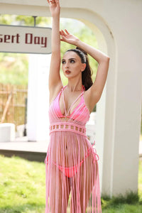 Modphy 2025 White Black Women Turtleneck Long Tassel Sexy Perspective Design Maxi Dress Fashion Club Beach Vacation Party Dress