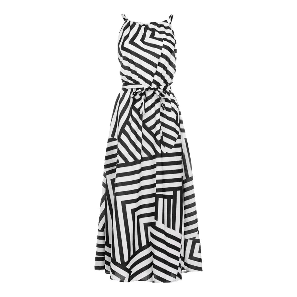 Ladies' Striped Splicing Classic Sexy Boho Maxi Long Evening Party Beach Dress Fashion Commute Sleeveless Halterneck Dress