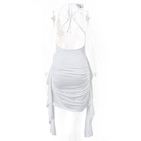 WhereMery Elegant Women Ruffles Backless Mini Dress Y2K Fashion Sleeveless Halter 2024 Summer Dresses Sexy Low-cut Tight Vestido