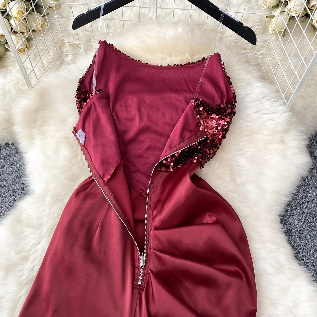 Chic Sequin Asymmetric Backless Slip Dress Sleeveless Korean Fashion Vestidos Women Vintage Summer Hip Wrap Dress