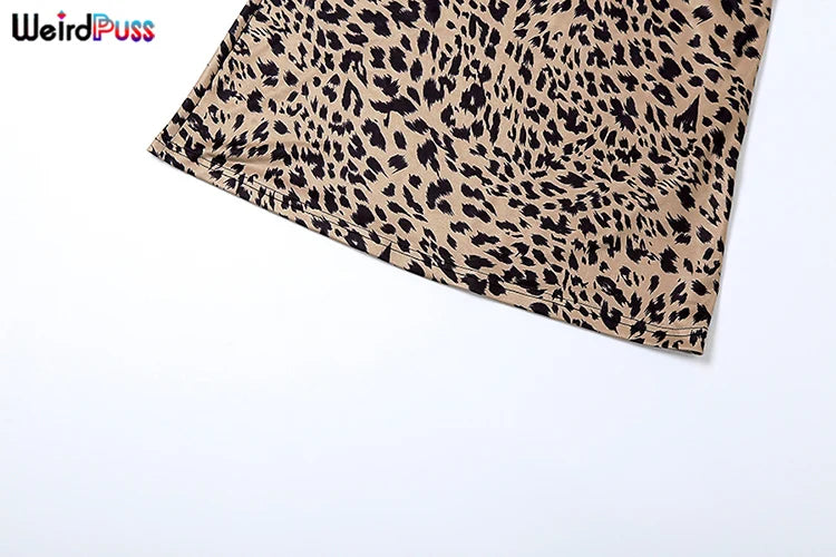 Weird Puss Spaghetti Strap Women Dress Leopard Print Sexy Sensual Backless Sleeveless Bodycon Summer Vacation Beach Partywear