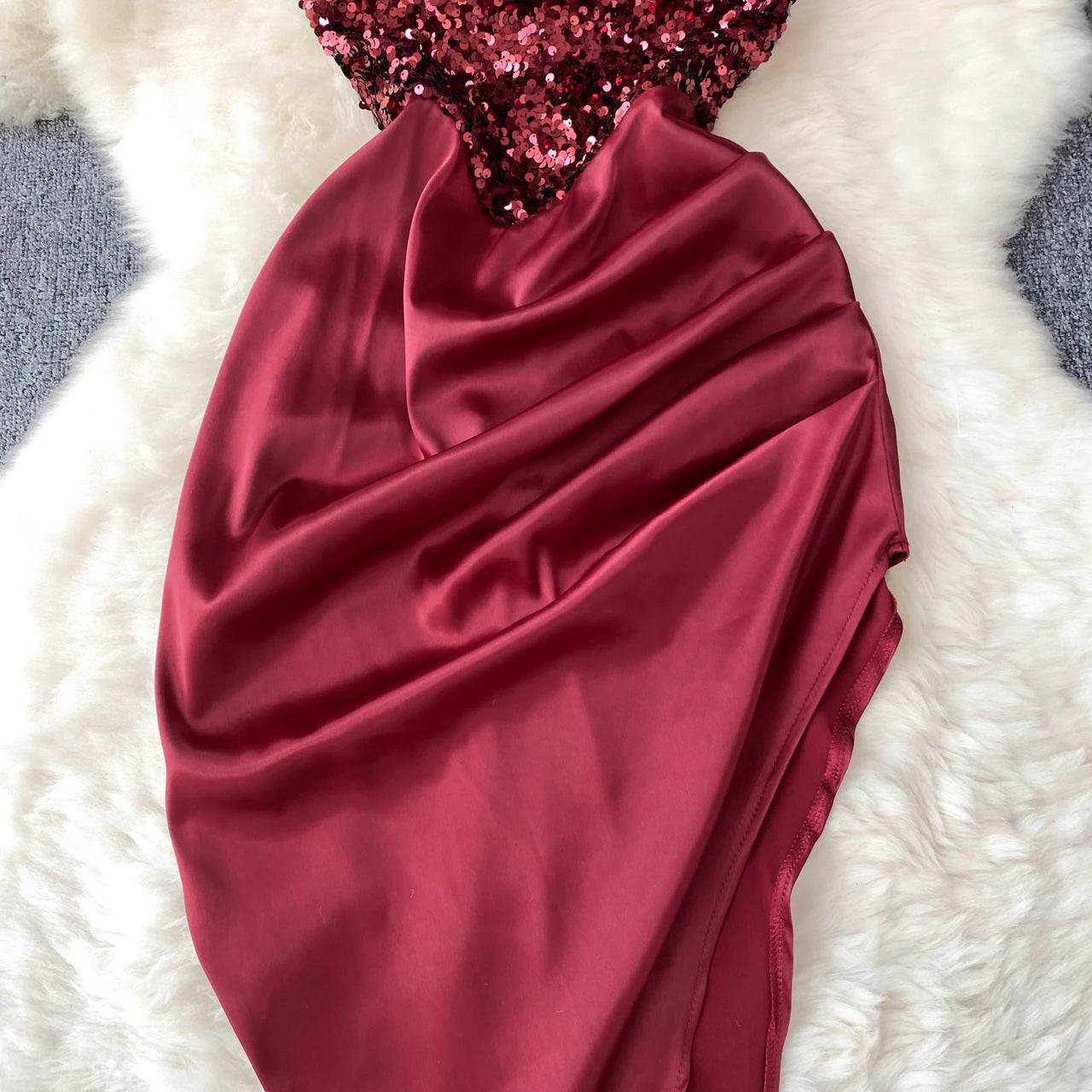 Chic Sequin Asymmetric Backless Slip Dress Sleeveless Korean Fashion Vestidos Women Vintage Summer Hip Wrap Dress