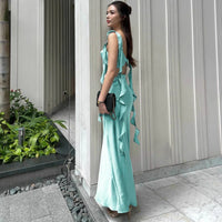Dulzura Satin Backless Maxi Dress Tassels Sexy Sleeveless 2024 Summer Women Body-Shaping Clubwear Birthday Party Elegant