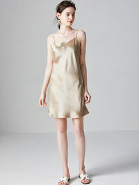 SuyaDream Woman Mini Dress 19mm 100%Real Silk Sleeveless Solid Spaghetti Strap Sleep Dresses 2025 Elegant Chic Clothes