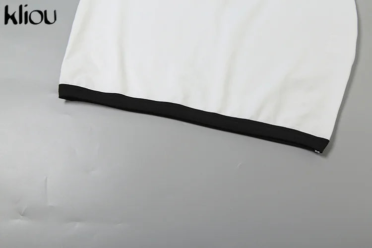 kliou Halter Women Dresses Classic New Panelled Trim Backless V-neck Body-shaping Simple Vestidos Female Summer Thin Streetwear