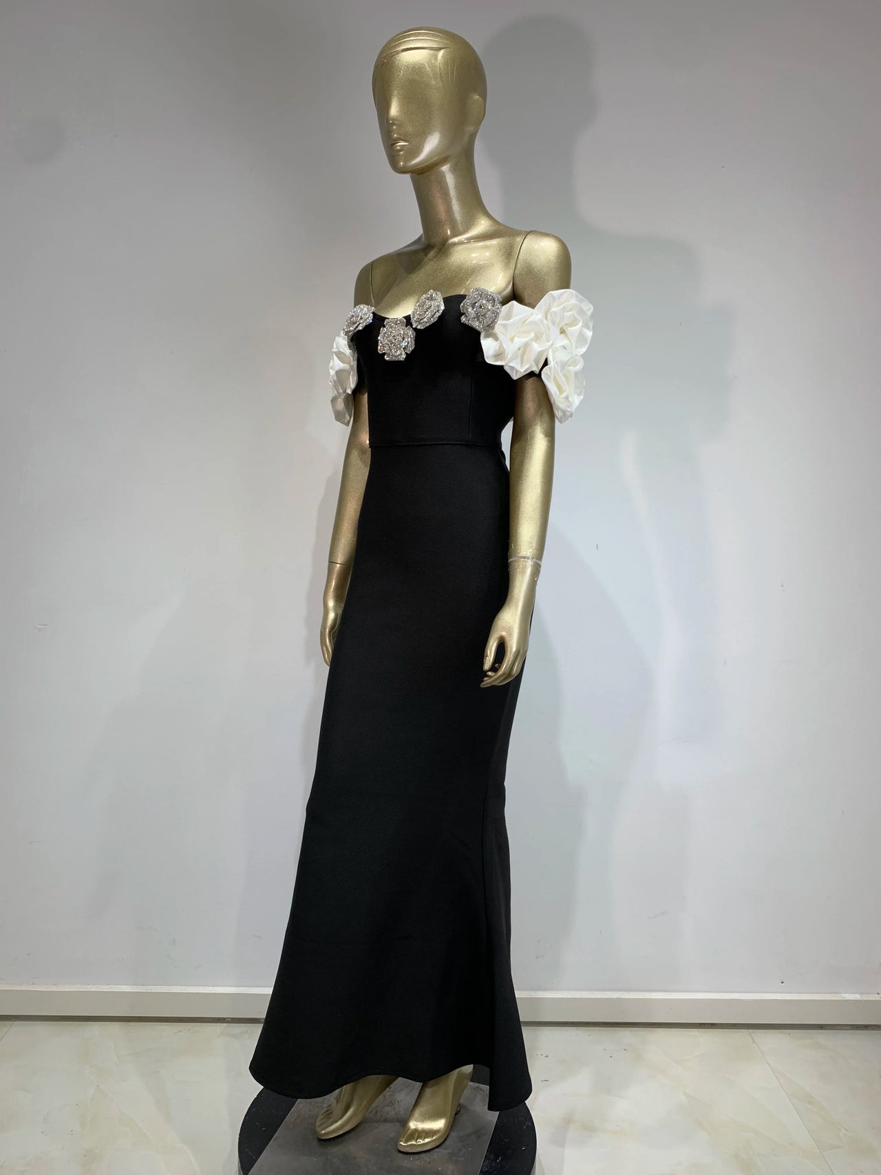 Women Celebrity Summer Sexy Off Shoulder Black Flower Maxi Long Bodycon Bandage Dress 2024 Elegant Evening Club Party Outfit