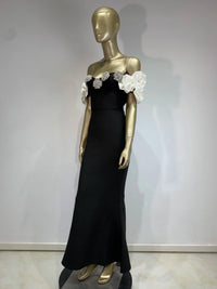 Women Celebrity Summer Sexy Off Shoulder Black Flower Maxi Long Bodycon Bandage Dress 2024 Elegant Evening Club Party Outfit